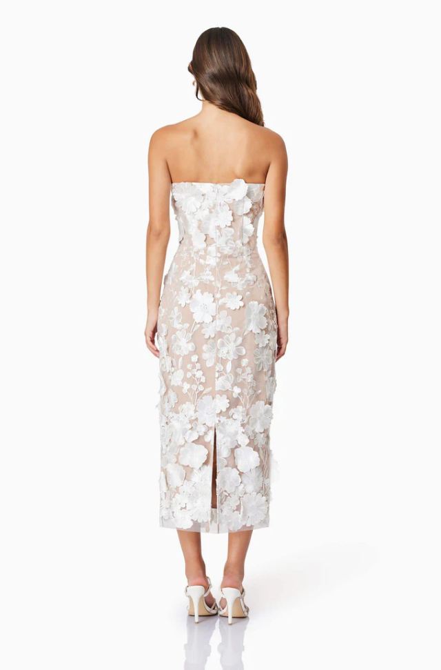 HELENA STRAPLESS MIDI DRESS IN WHITE