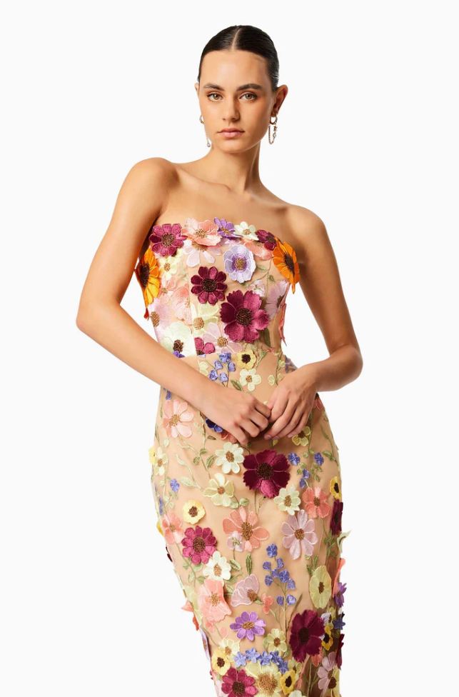 HELENA STRAPLESS MIDI DRESS IN MULTI