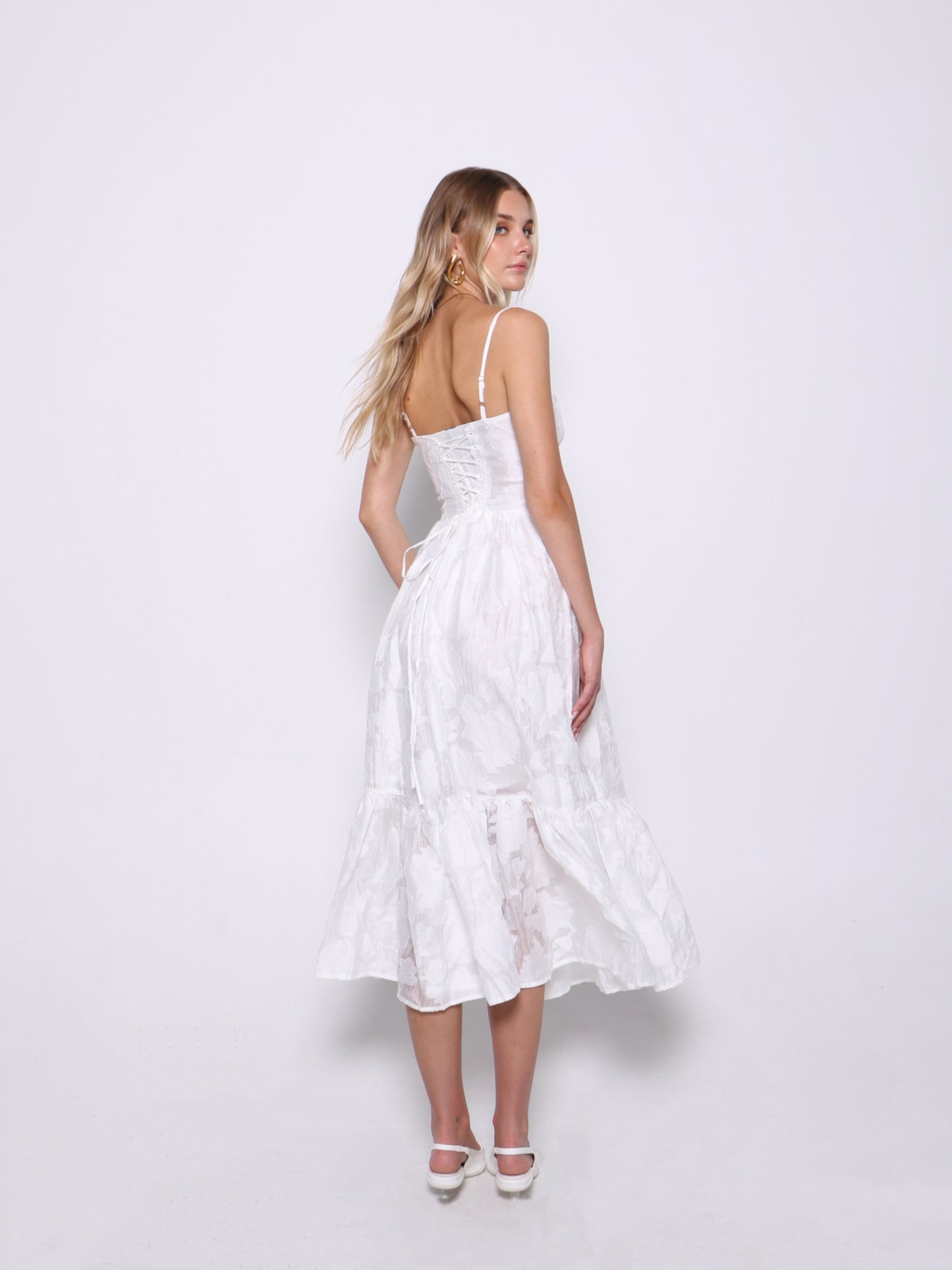 ÉLOISE LACE-UP MIDI DRESS