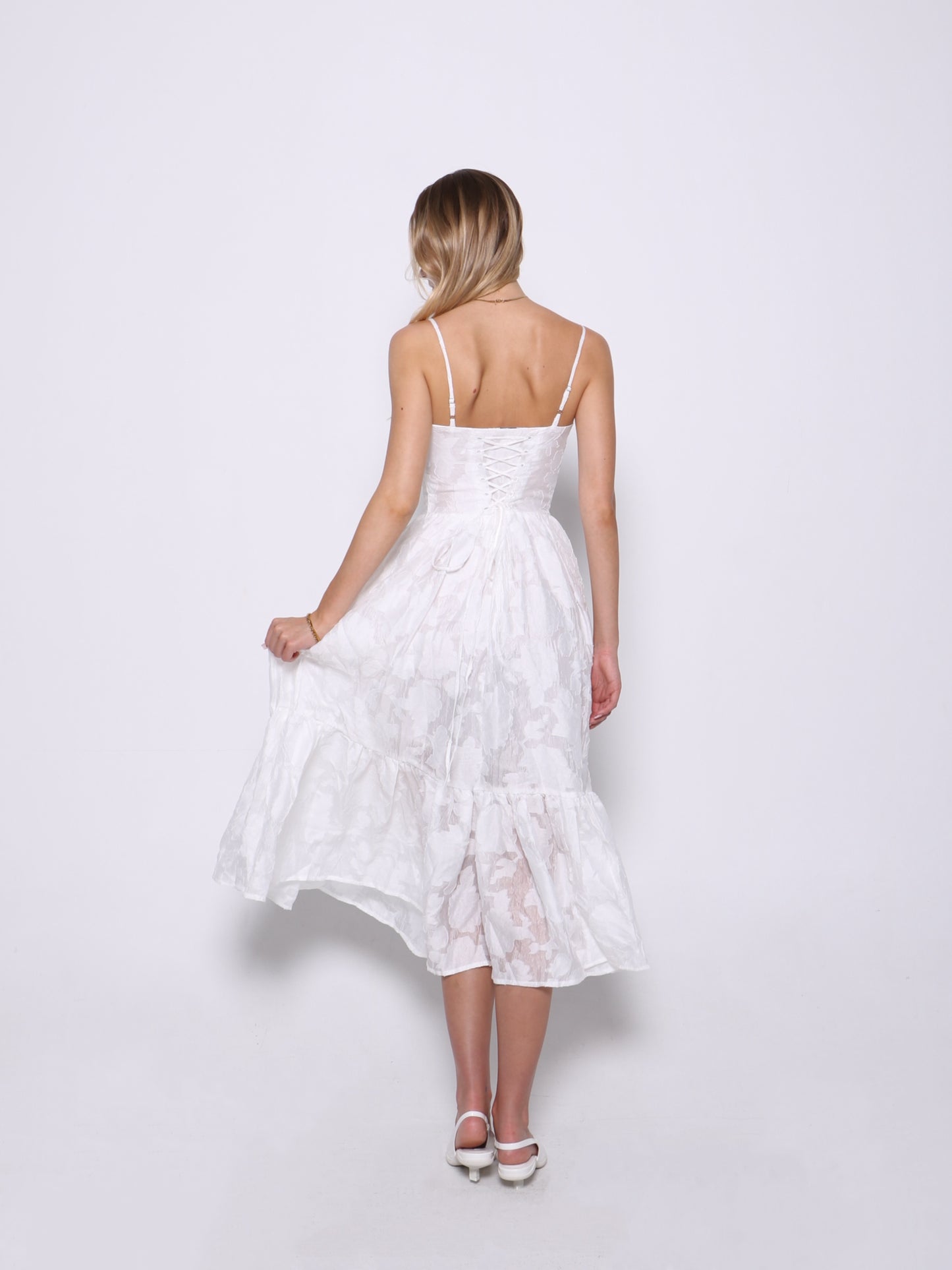 ÉLOISE LACE-UP MIDI DRESS