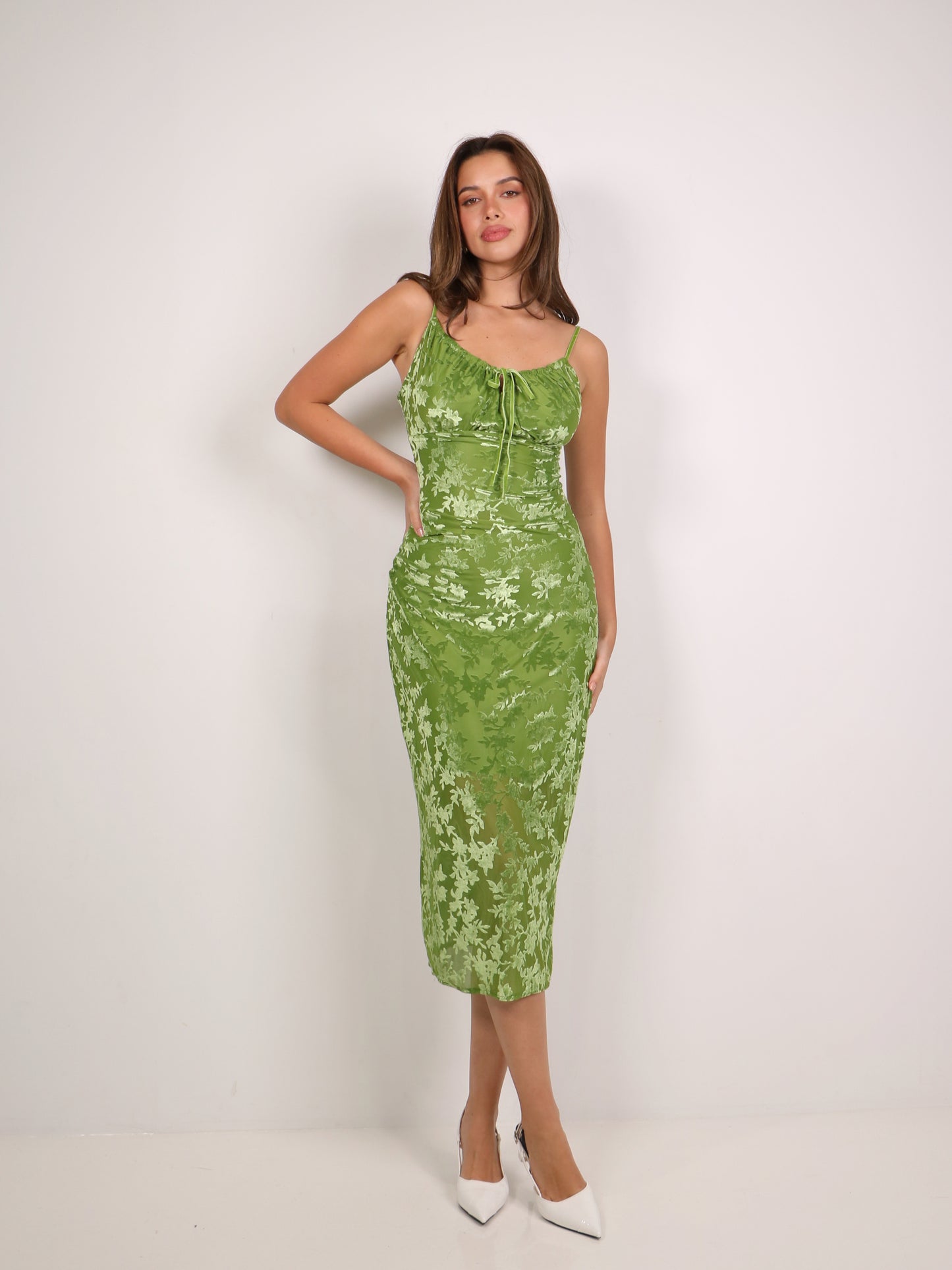 Marigold Garden Velvet Midi Dress