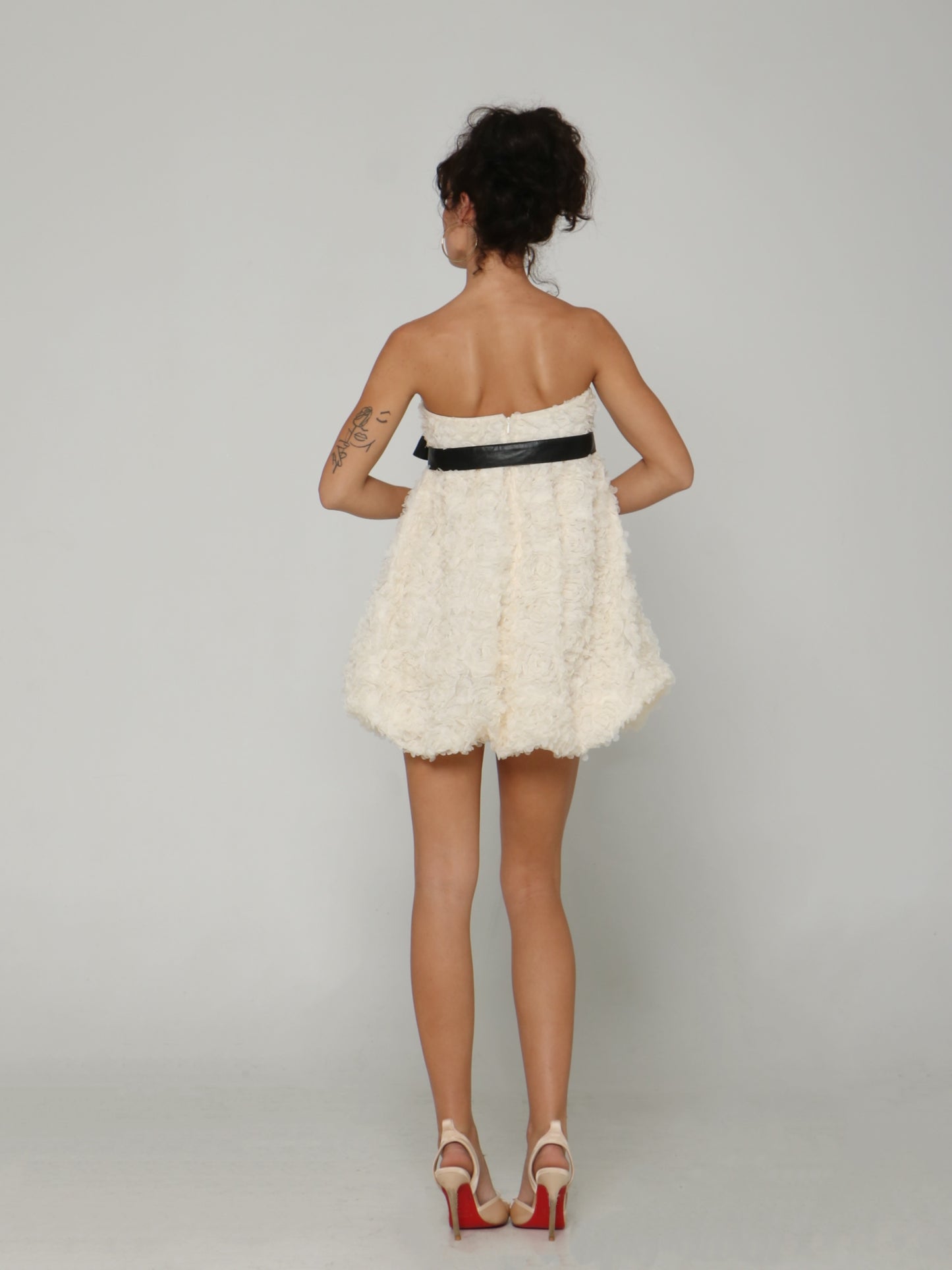 CREAM ROSETTE BABYDOLL DRESS