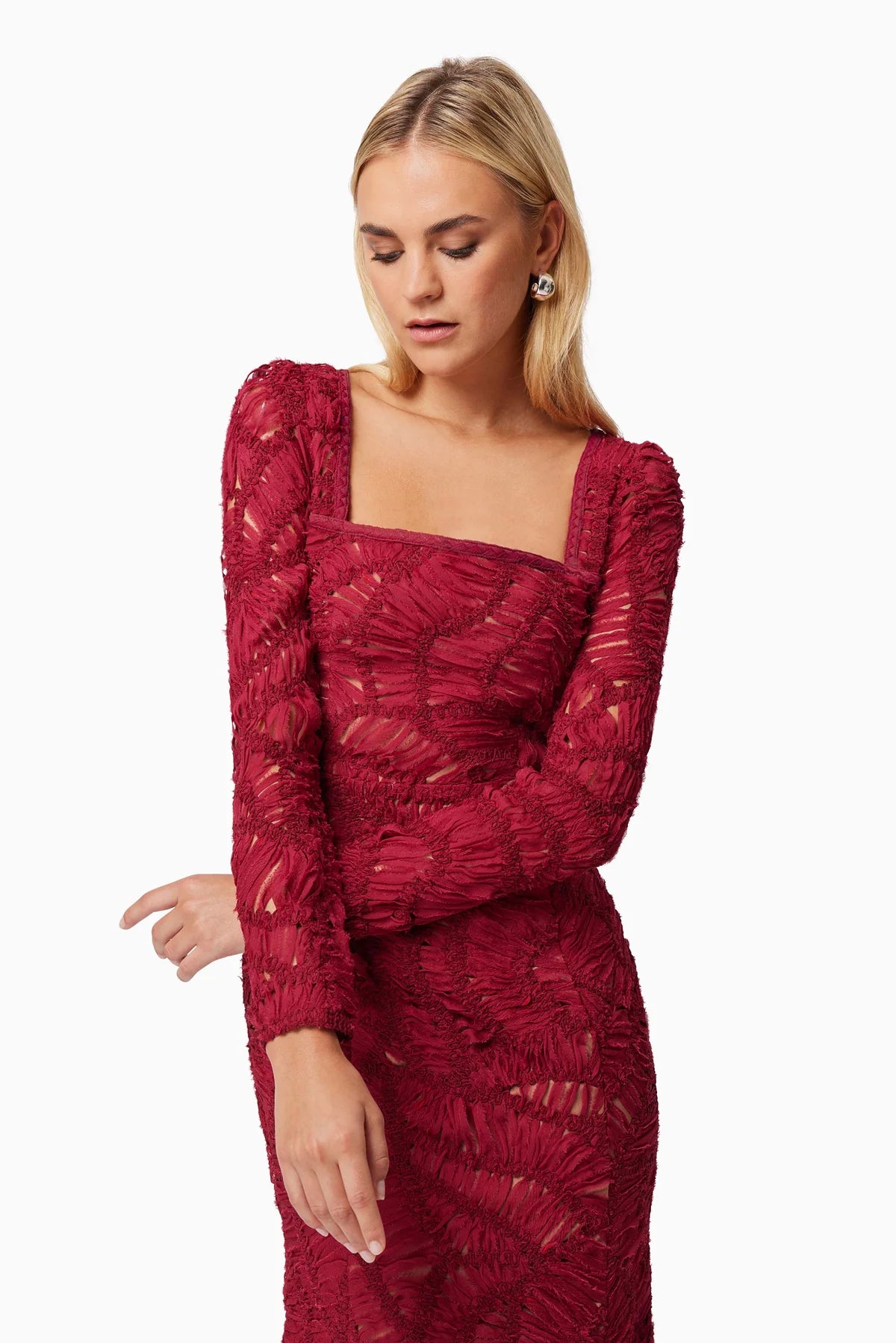 ADDISON MIDI LONG SLEEVE DRESS - RED