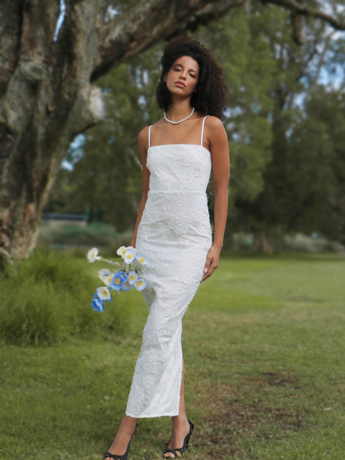 LUNA PETAL EMBROIDERED MAXI DRESS