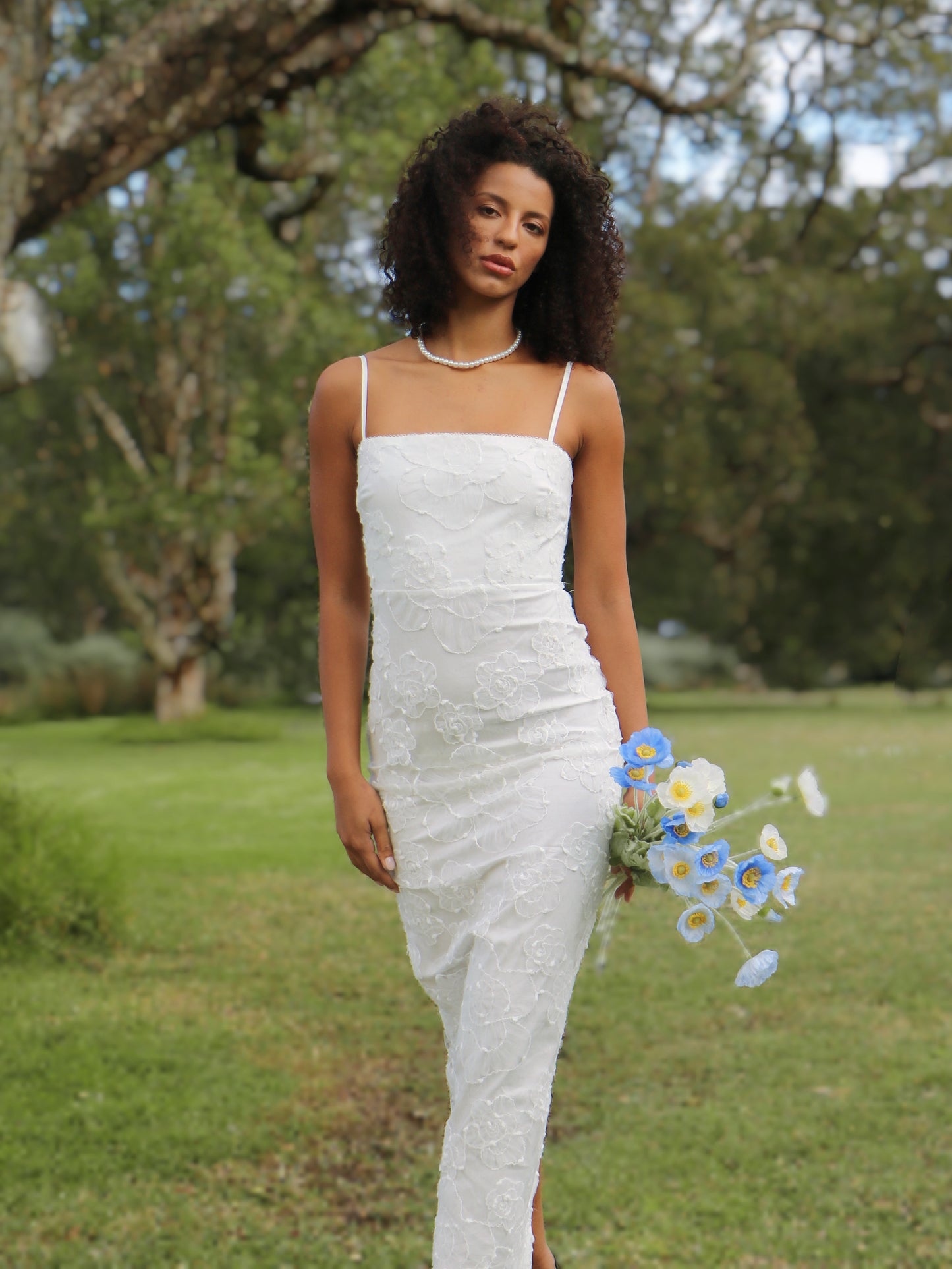 LUNA PETAL EMBROIDERED MAXI DRESS
