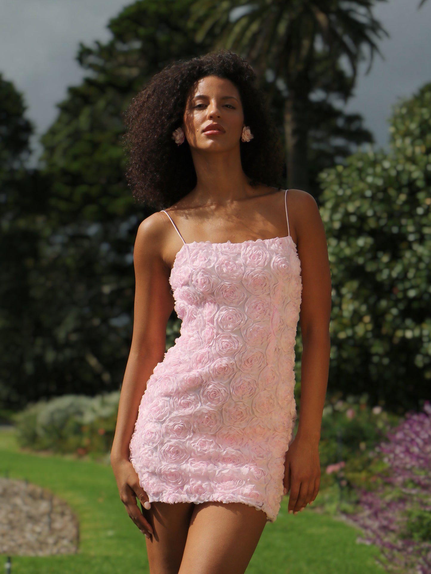 PINK ROSETTE BACKLESS DRESS