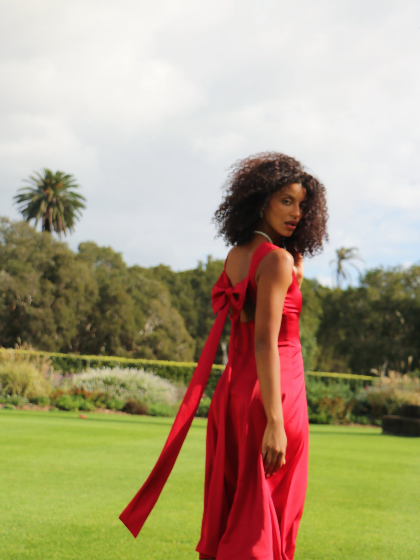 CHERRY RIBBON BACK DRESS