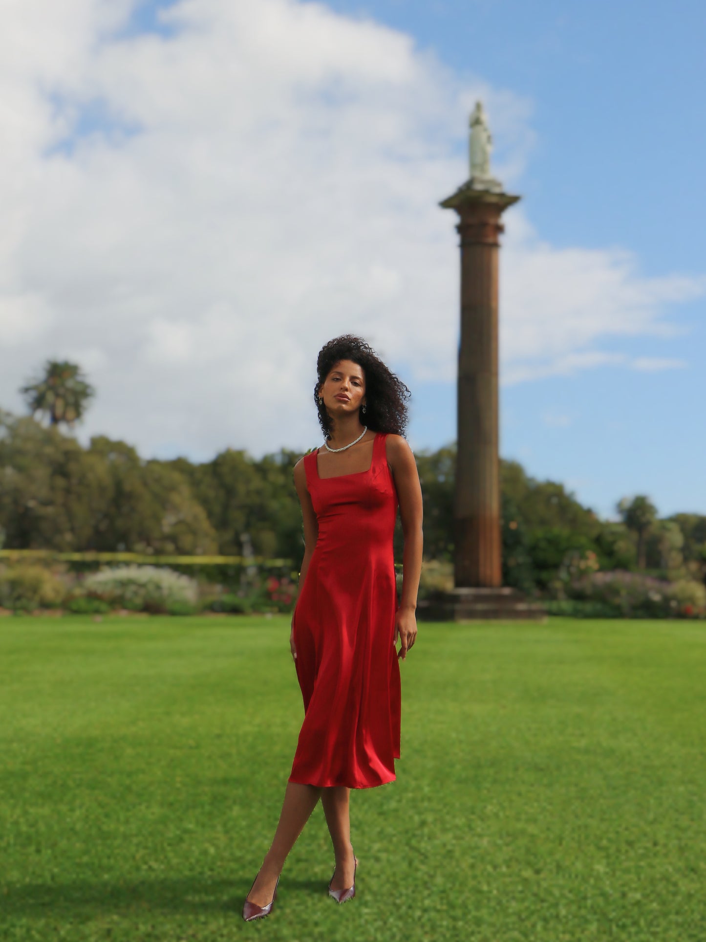 CHERRY RIBBON BACK DRESS