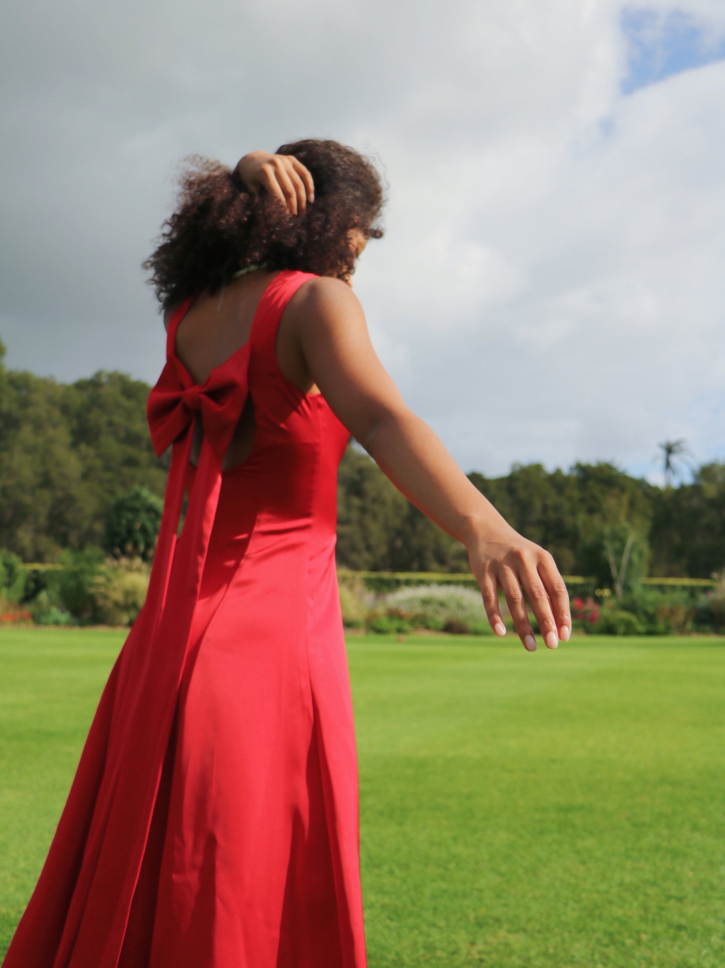 CHERRY RIBBON BACK DRESS
