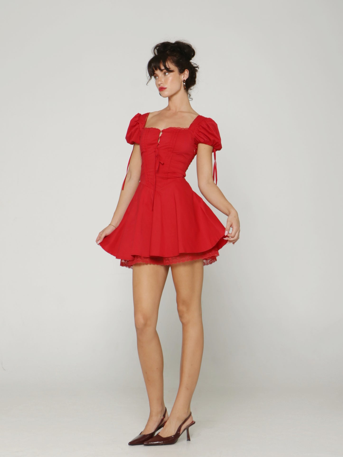 CHERRY LACE PUFF DRESS