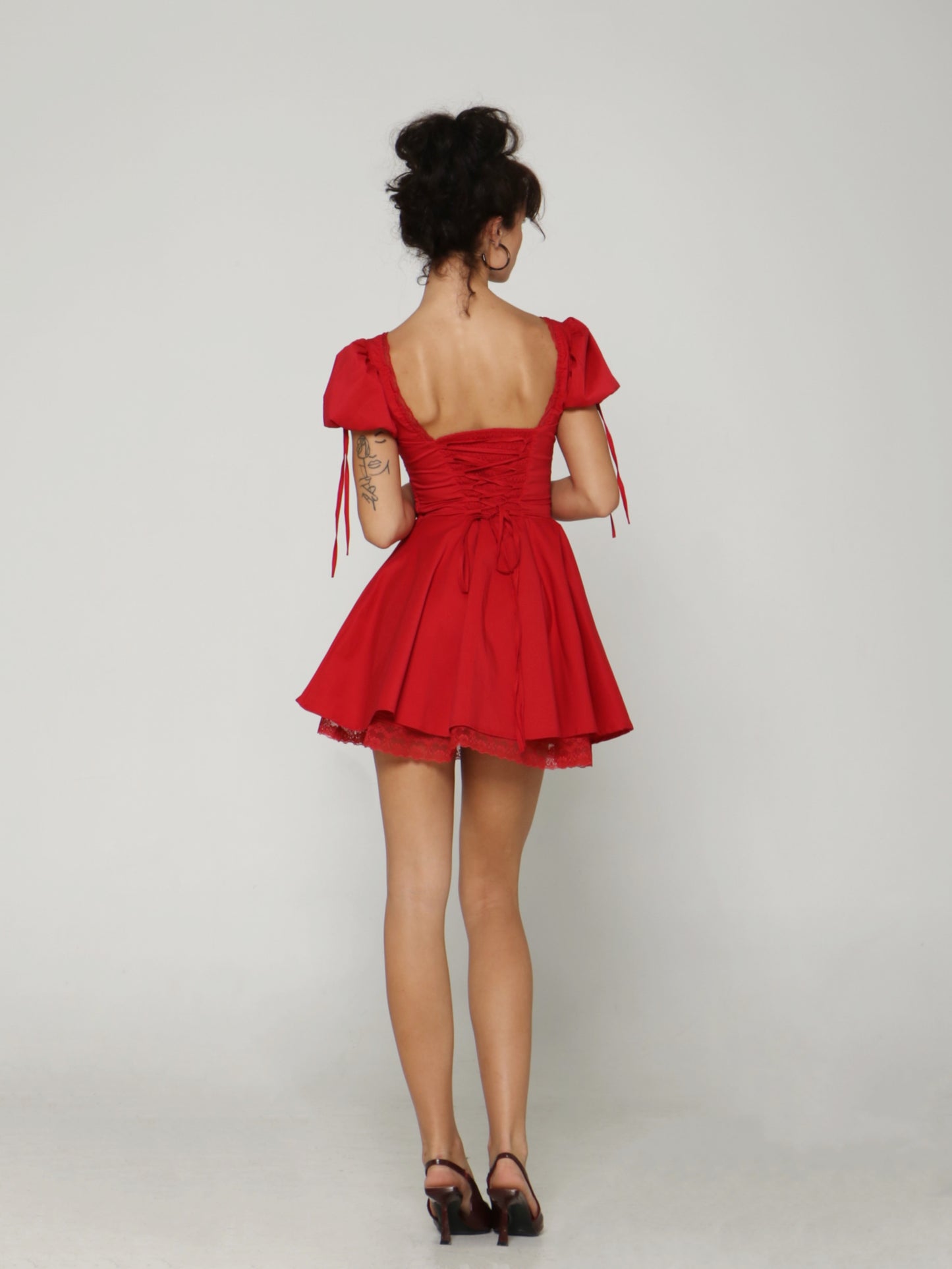 CHERRY LACE PUFF DRESS