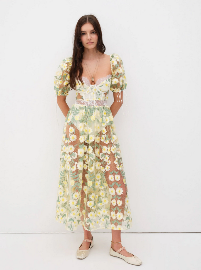 for love and lemons carson midi dress For Love & Lemons Carissa Midi Dress Black Dot