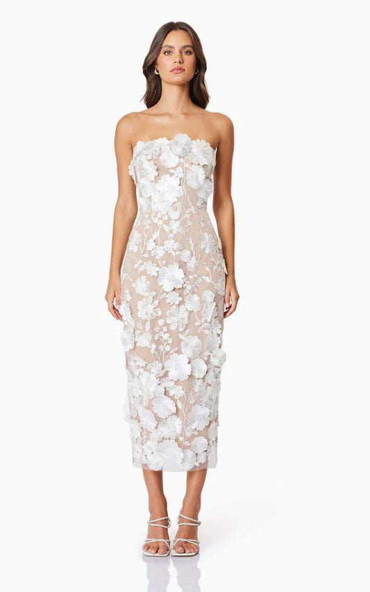 HELENA STRAPLESS MIDI DRESS IN WHITE