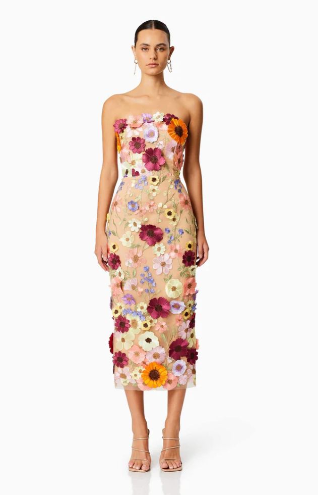 HELENA STRAPLESS MIDI DRESS IN MULTI