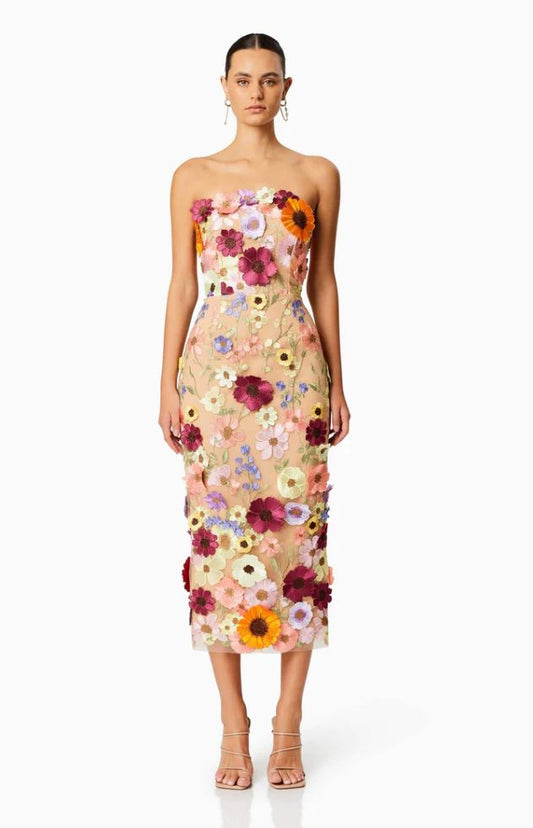 HELENA STRAPLESS MIDI DRESS IN MULTI