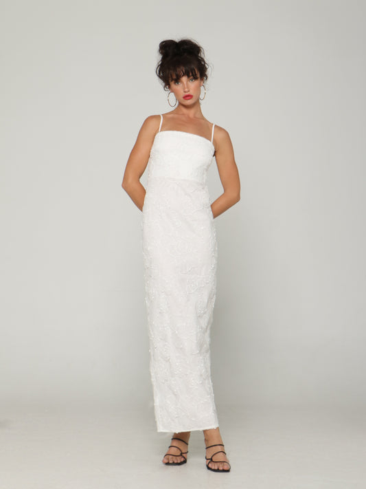 LUNA PETAL EMBROIDERED MAXI DRESS