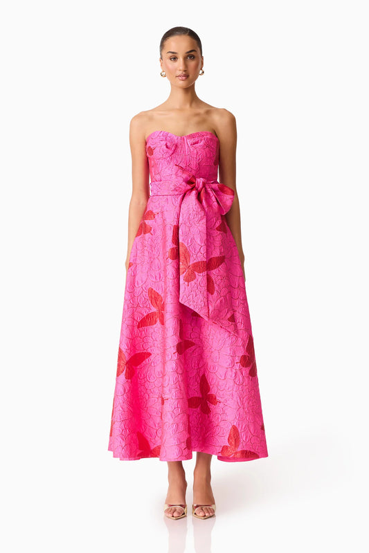 LORENA JACQUARD STRAPLESS GOWN - PINK