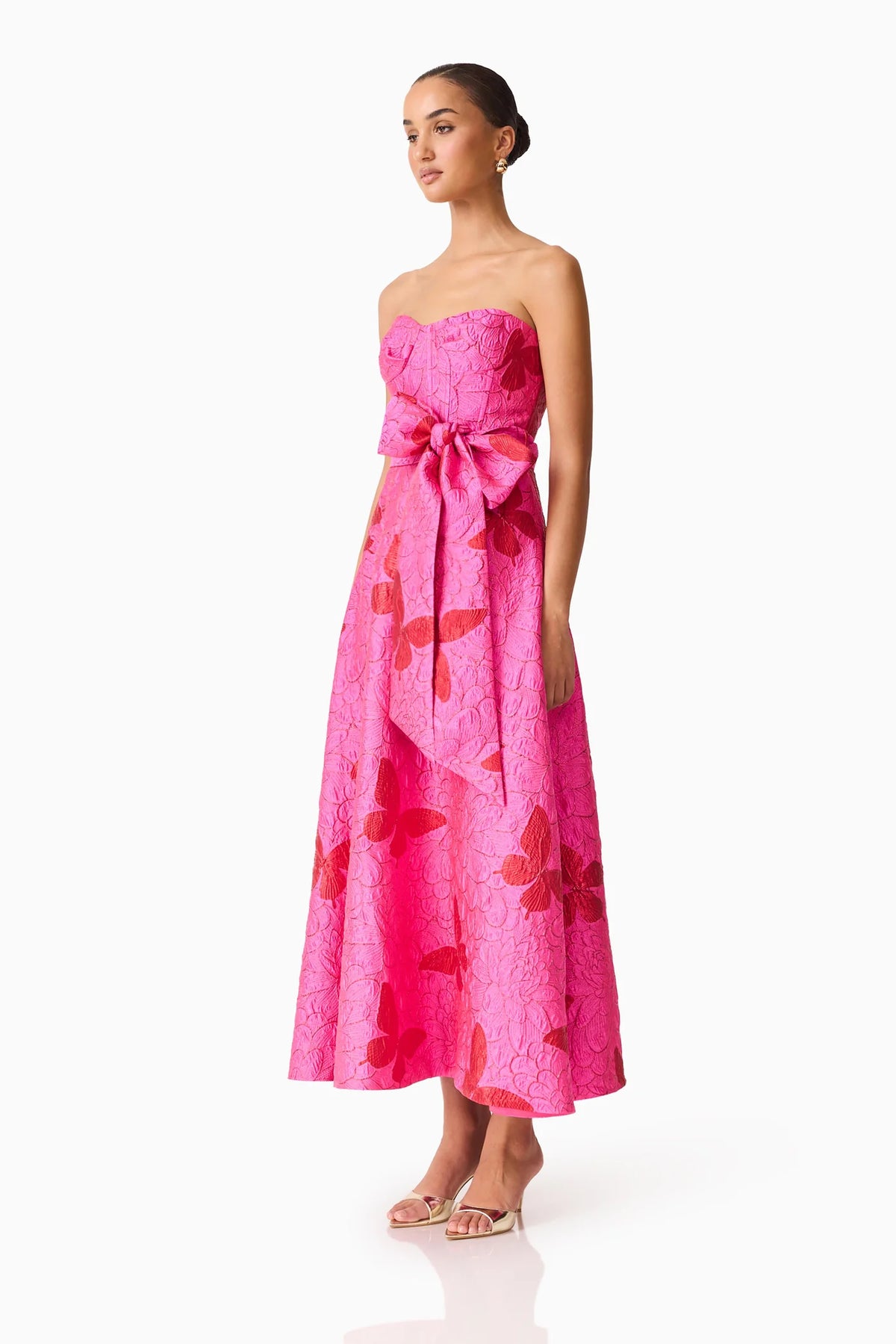 LORENA JACQUARD STRAPLESS GOWN - PINK