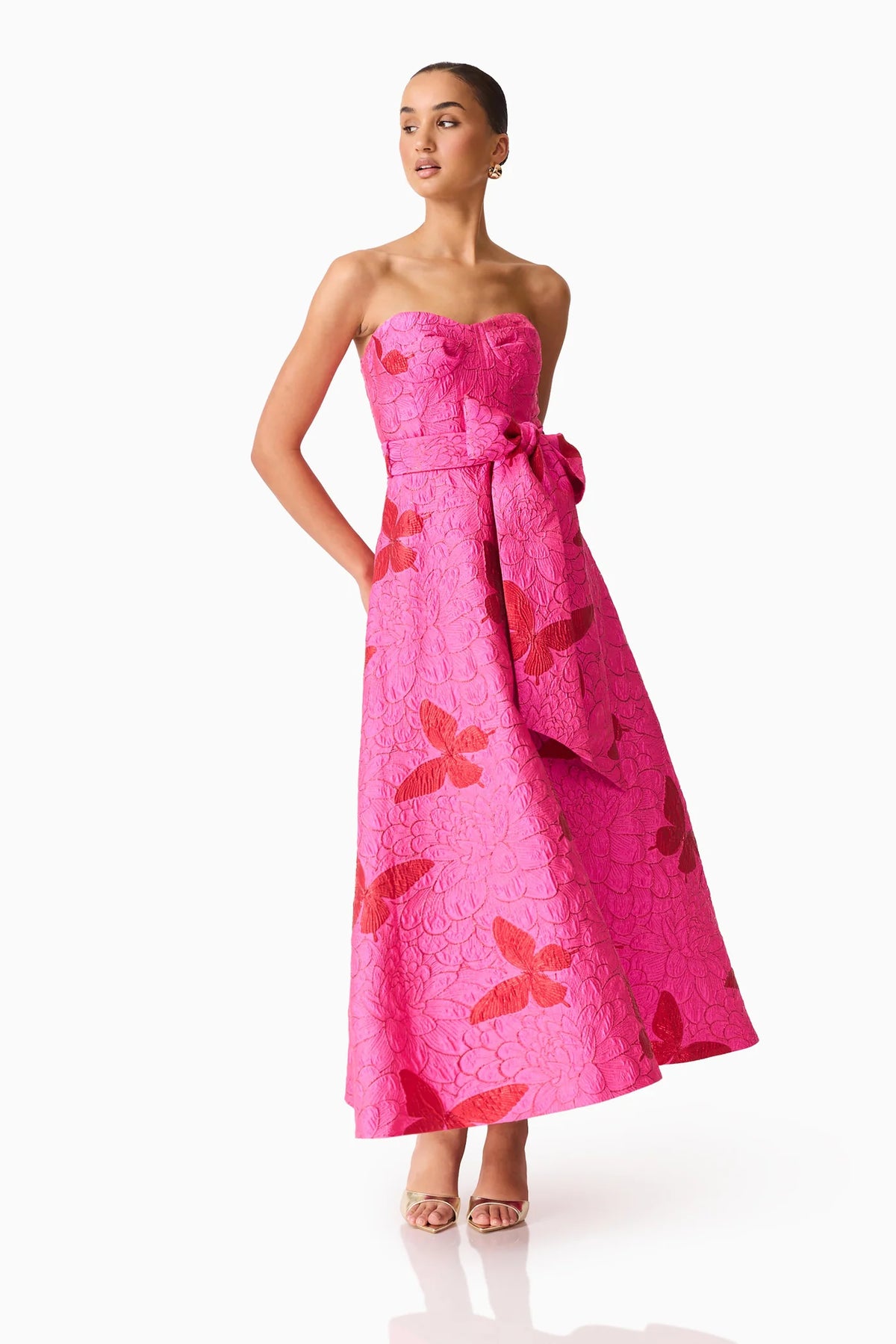 LORENA JACQUARD STRAPLESS GOWN - PINK