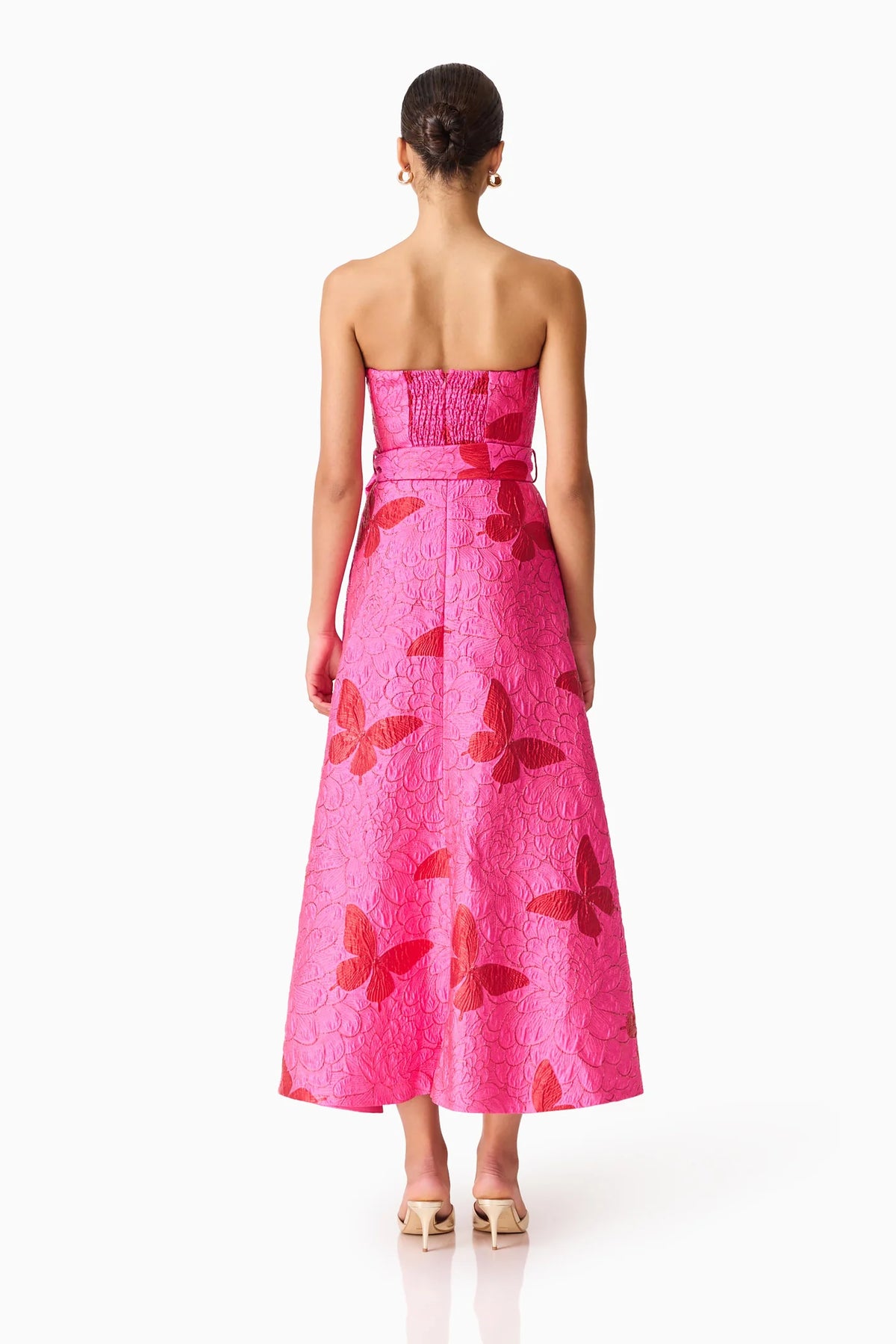 LORENA JACQUARD STRAPLESS GOWN - PINK