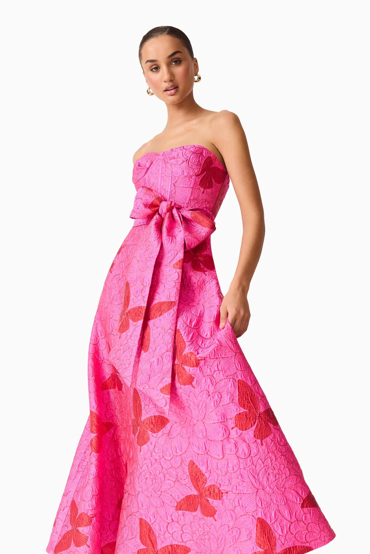 LORENA JACQUARD STRAPLESS GOWN - PINK