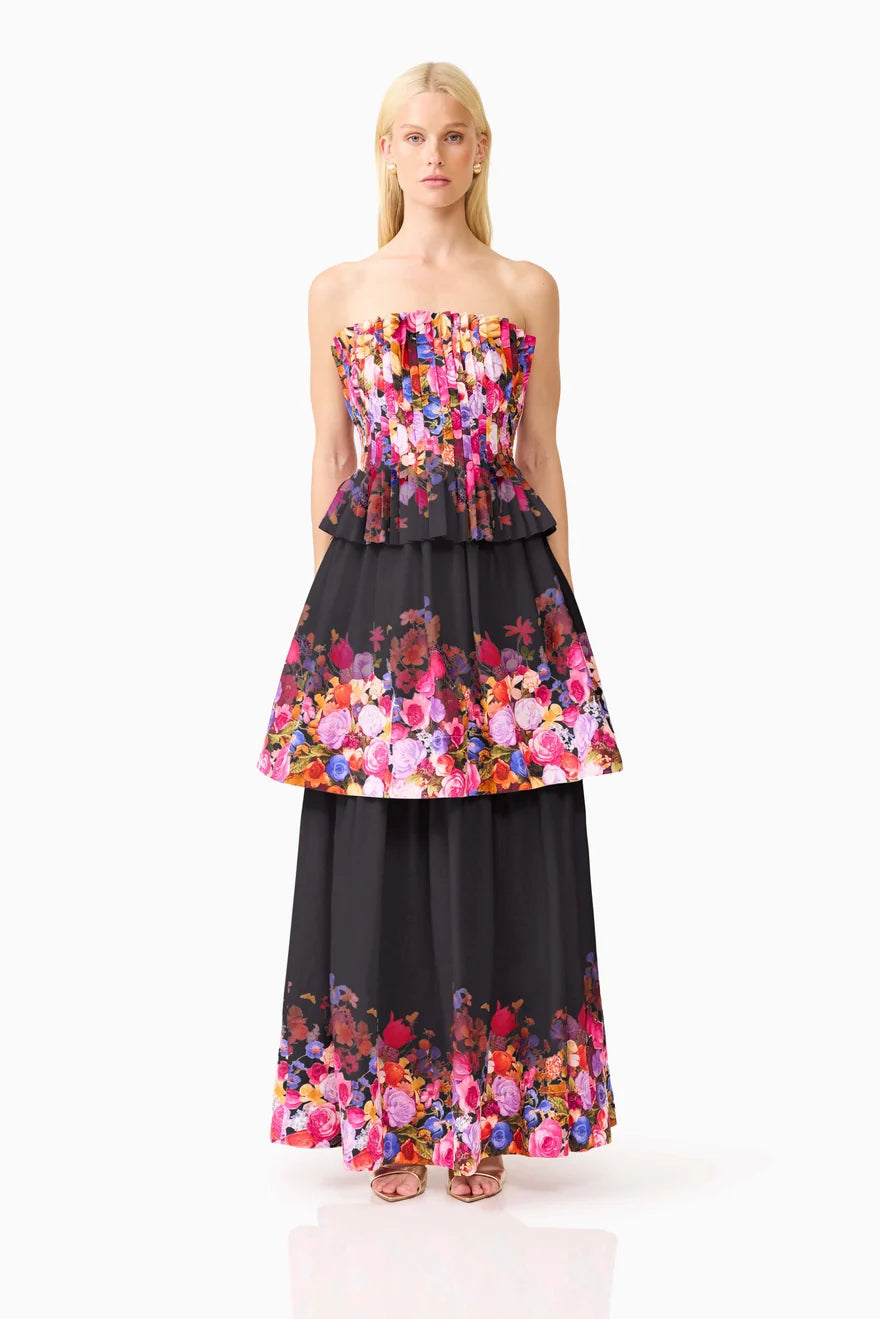 ALICE TIERED GOWN - BLACK FLORAL
