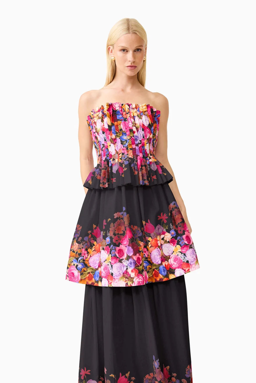 ALICE TIERED GOWN - BLACK FLORAL