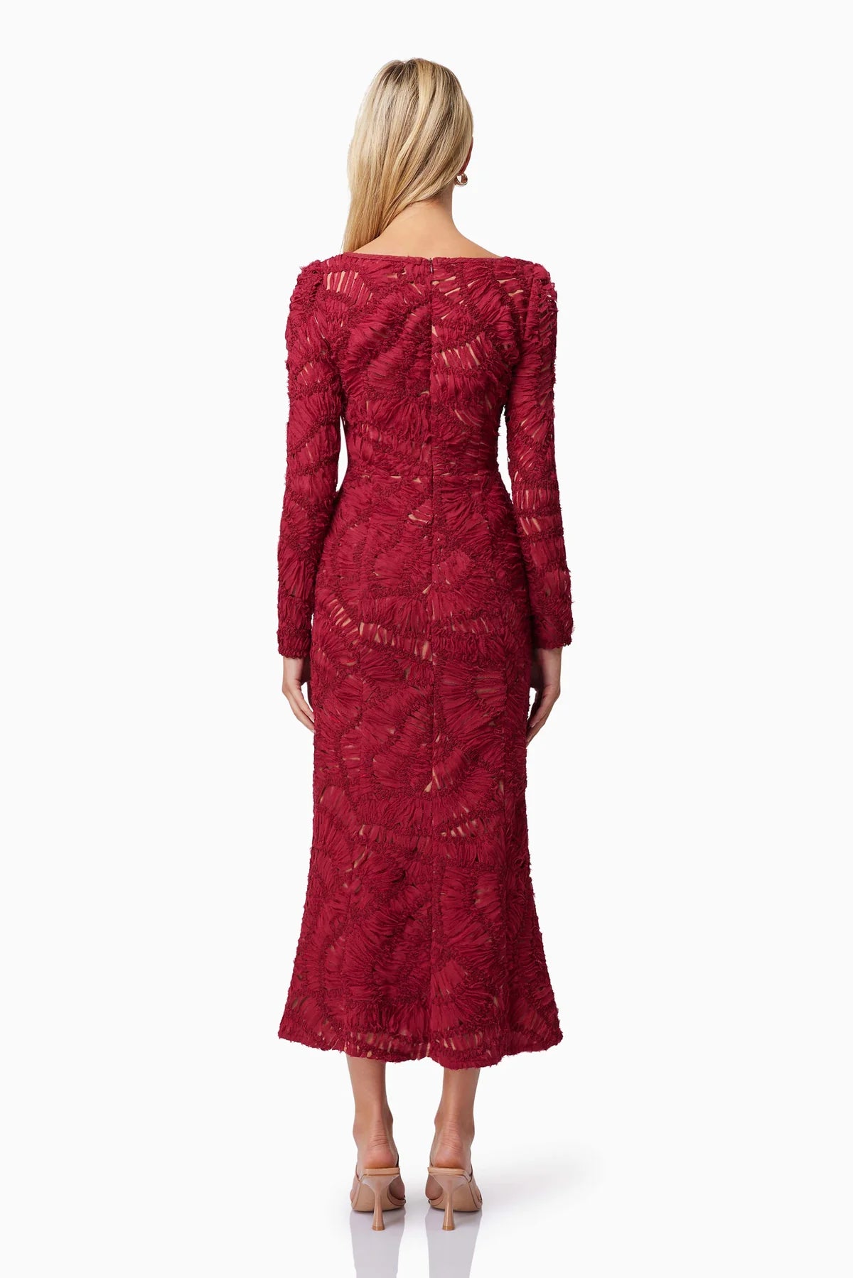 ADDISON MIDI LONG SLEEVE DRESS - RED