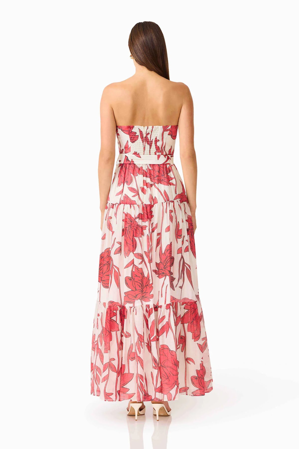 VIVA BELTED MAXI DRESS - WHITE AND RED