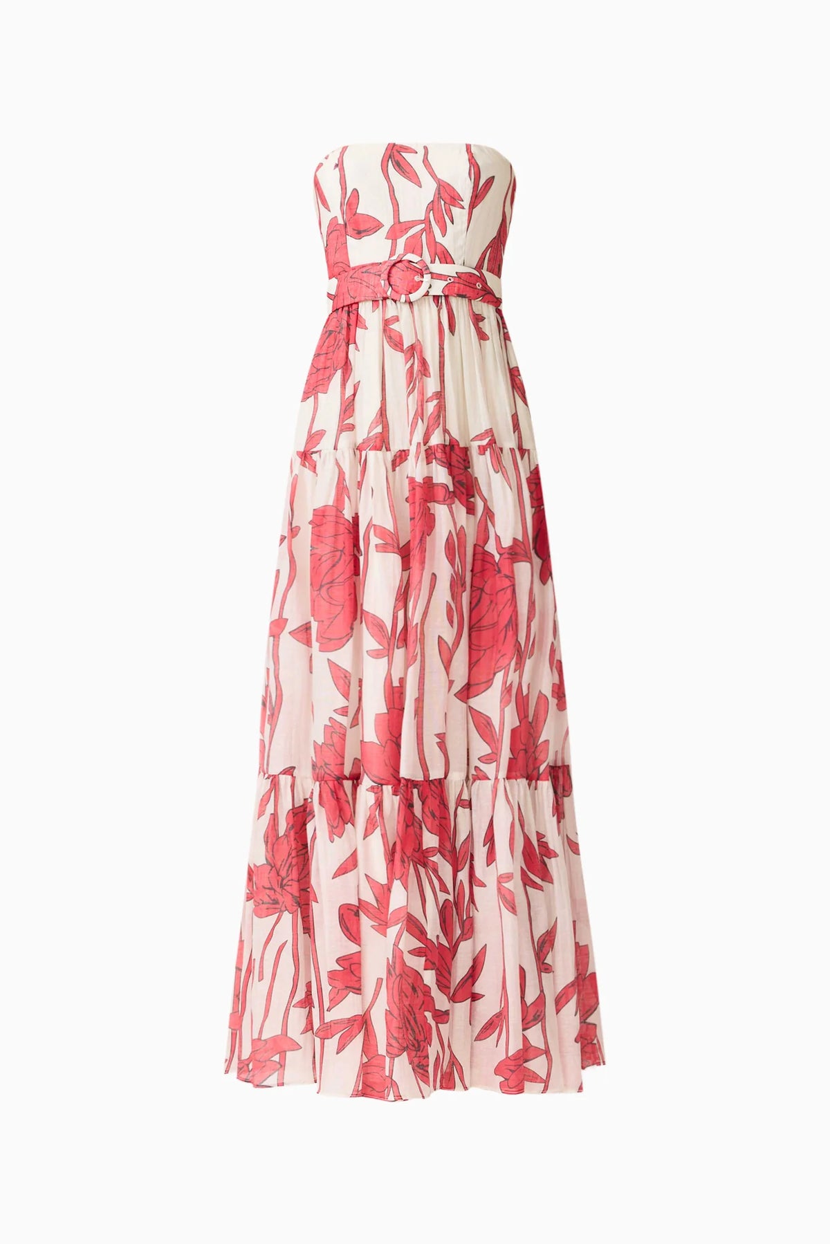 VIVA BELTED MAXI DRESS - WHITE AND RED