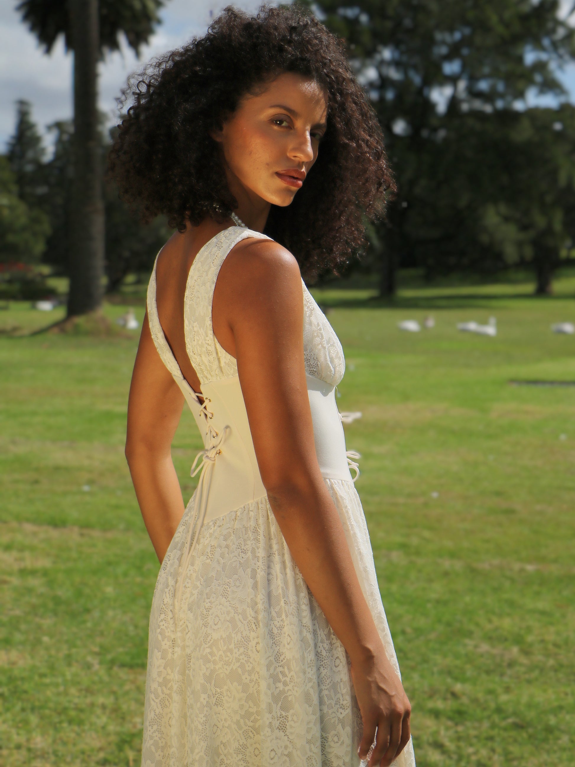 CRÈME LACE CORSET DRESS –