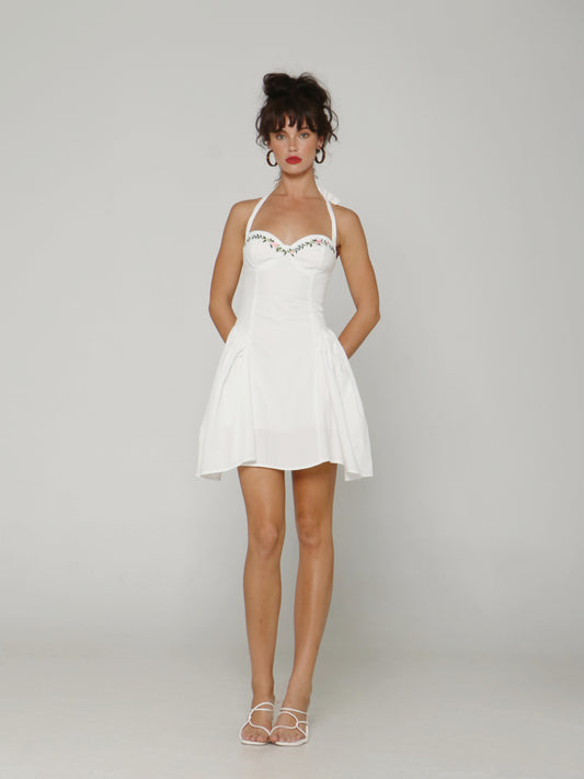 GARDEN HALTER MINI DRESS