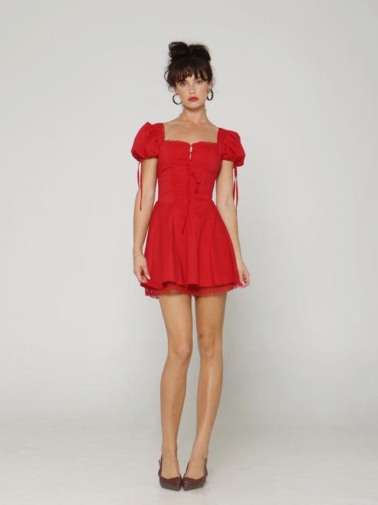 CHERRY LACE PUFF DRESS